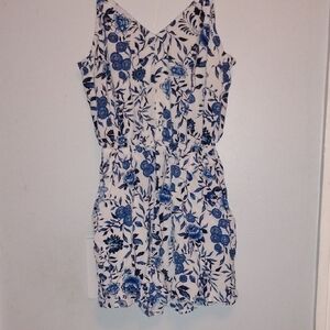 Floral Blue and White Women's Romper